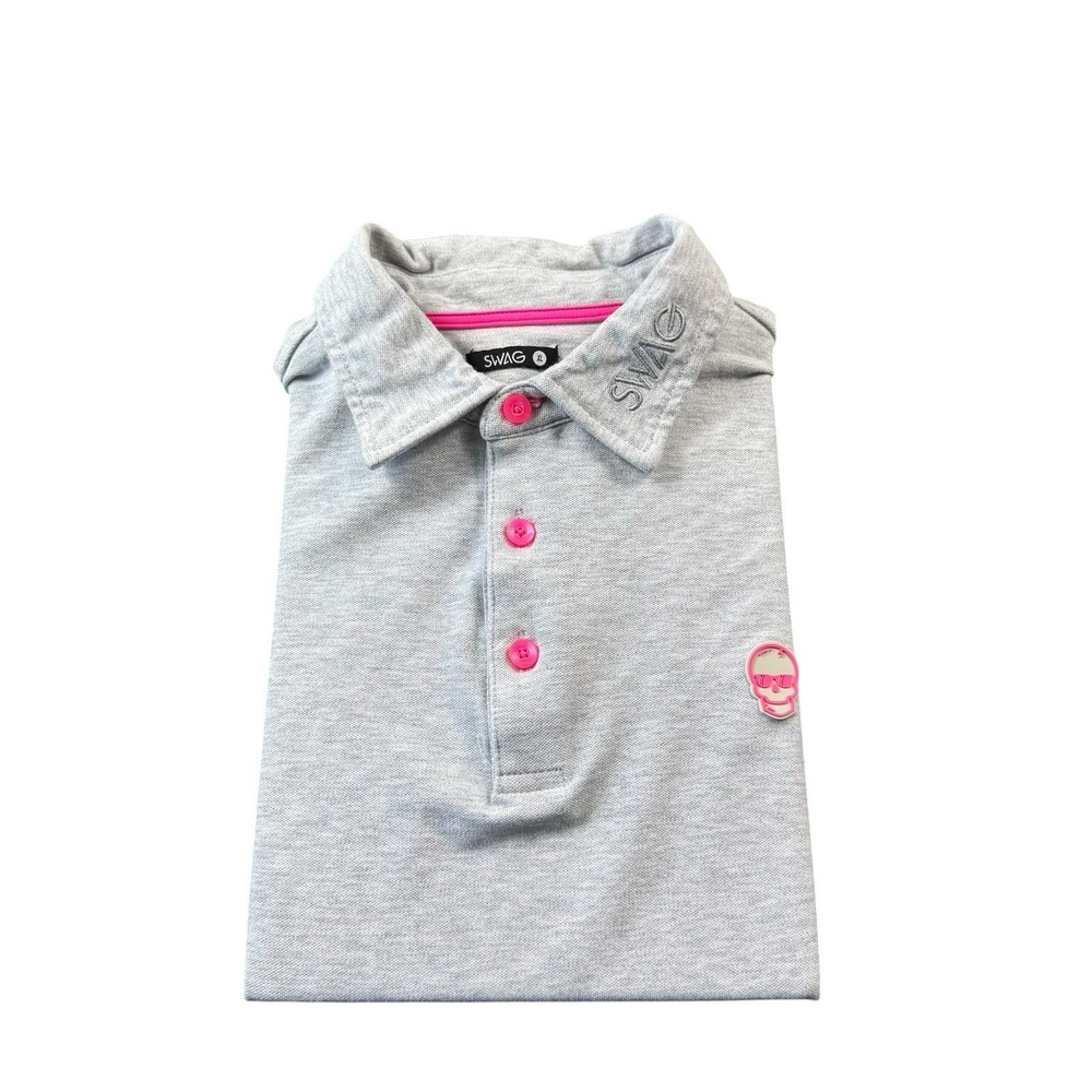SWAG Gray Pink Skull Cotton Men's S/S Golf Polo Shirt Size XL
